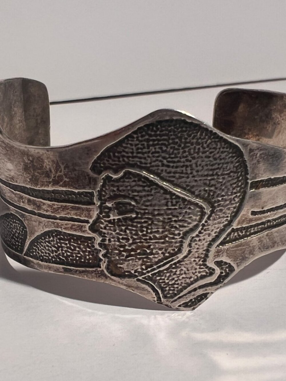 Vintage Studio Artisan Sterling Silver Statement Cuff Bracelet - Profile Portrai - Picture 4 of 12